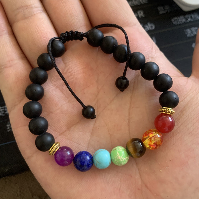 Braccialetto tessuto yoga di pietra vulcanica colorata turchese braccialetto di gioielli in lega all'ingrosso 5 pezzi