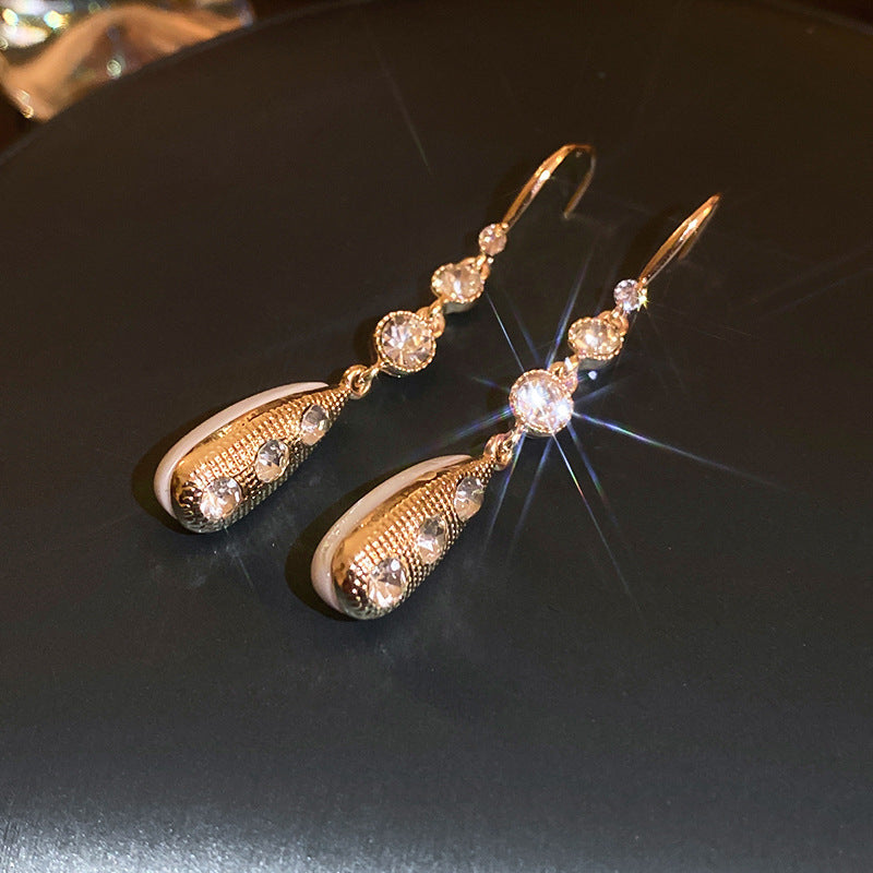 Wholesale Silver Needle Fan-shaped Zircon Diamond Tassel Earrings  ACC-ES-KJ023