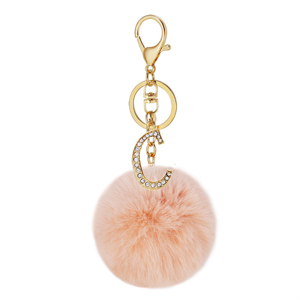 Wholesale Fur Ball Rhinestone Alloy Letter Keychain ACC-KC-YuanFei005