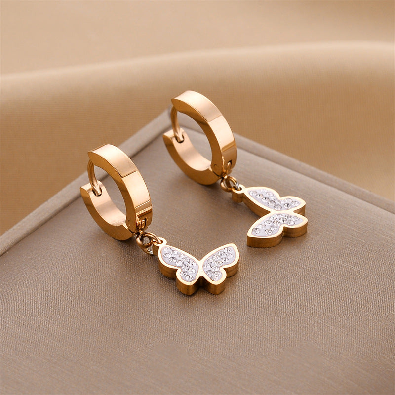 Wholesale Golden Rose Gold Steel Color Titanium Steel Earrings ACC-ES-HaoWen013