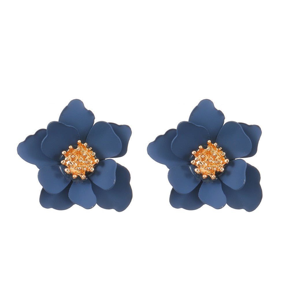 Wholesale Baking Paint Finish Frosted Flower Earrings Trendy Multi Layer Petal Jewelry Accessory For Boutique Resale