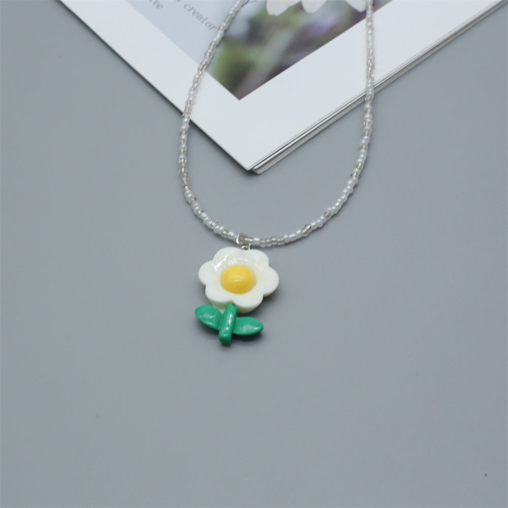 Wholesale  cute girl small rice beads necklace sunflower flower pendant clavicle chain
