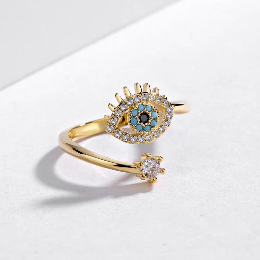 Wholesale Copper Electroplated Evil Eye Ring Gold Open Adjustable Unisex Fashion Accessory Gift