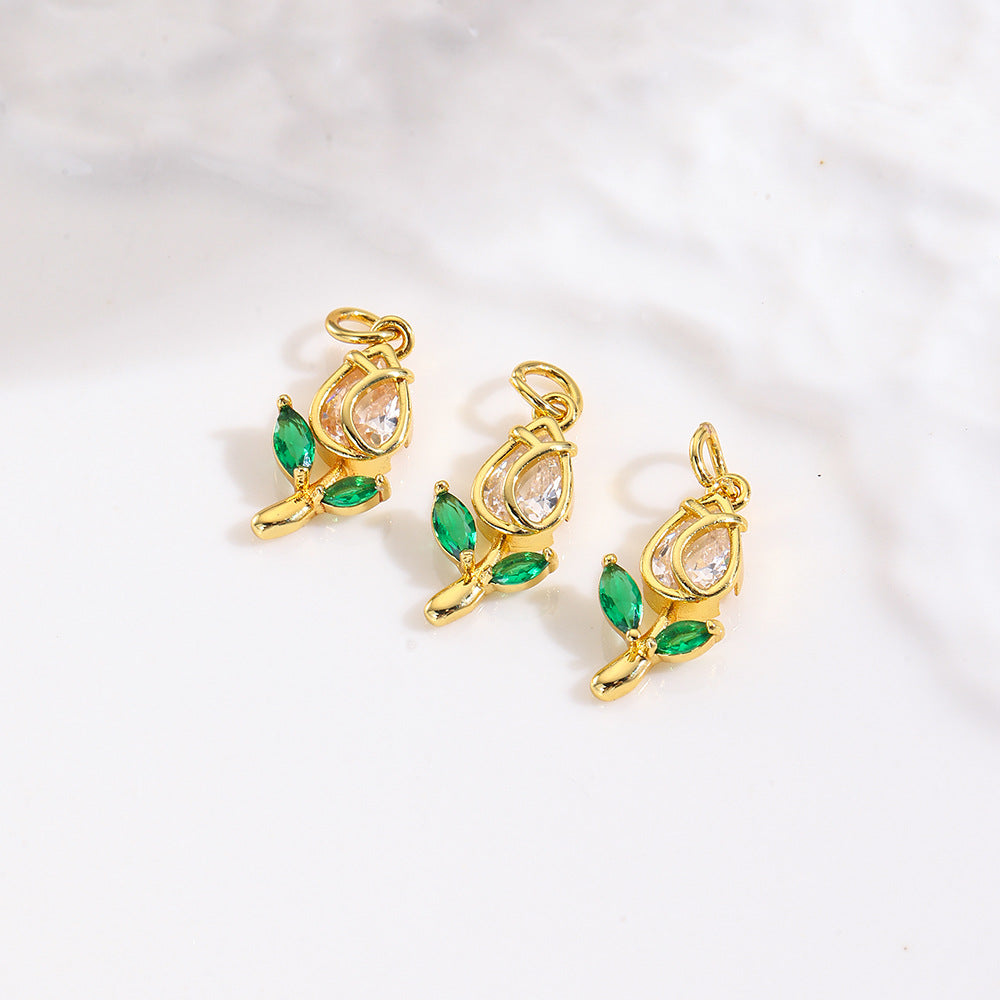 Wholesale Colorful zircon flower tulip pendant