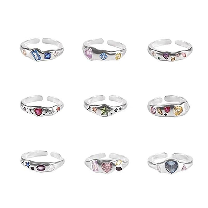 Wholesale Dopamine Love Color Zircon Ring Open Ring Hearts Rings ACC-RS-YaoFeng012