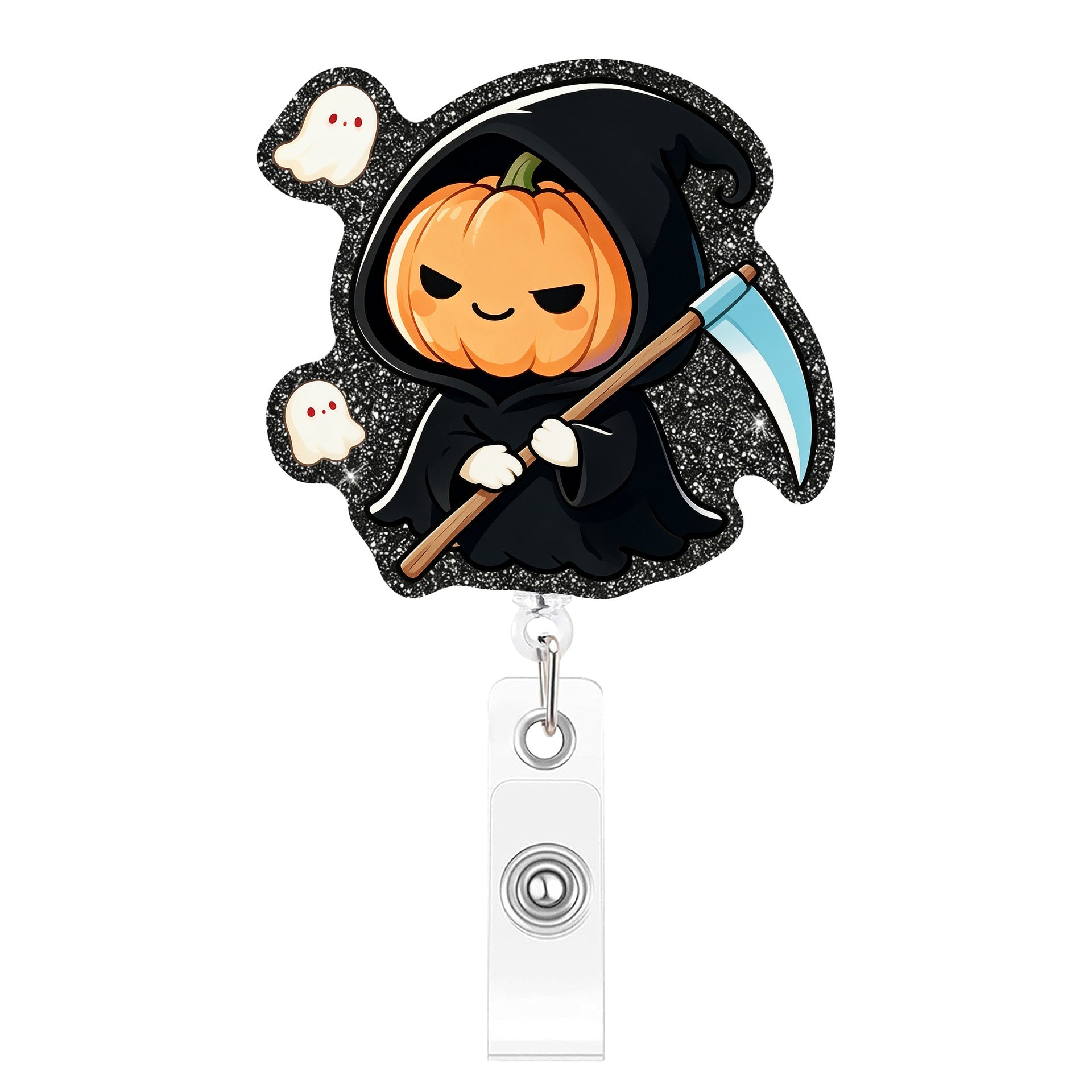 Wholesale  Glitter Acrylic Retractable ID Badge Holder Pumpkin Ghost Design Decorative Gift Accessory