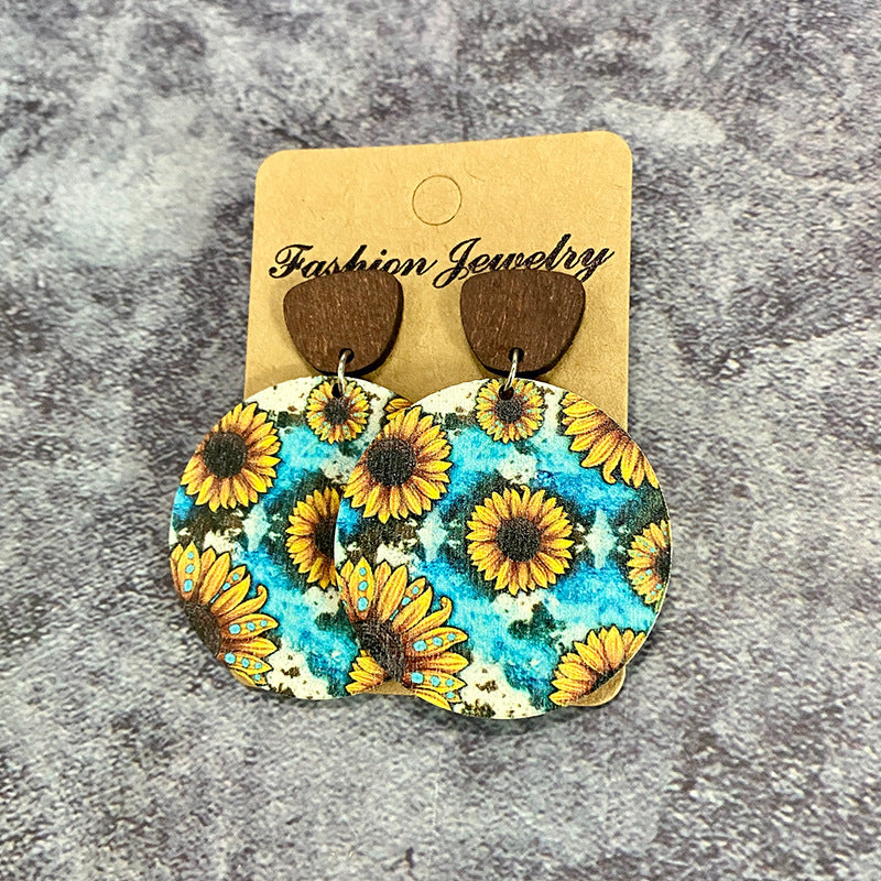 Wholesale Bohemian Floral Stitching Western Style Wood Earrings ACC-ES-XinChuan041