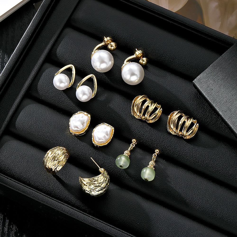 Wholesale Trendy Geometric Pearl Earrings For Women Irregular Alloy Statement Earrings Party Wear Fashion Accessory Boutique Resale