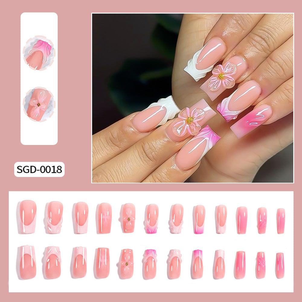 Wholesale Cartoon Bowknot Rhinestone Almond Short Square Press On Nails 24Pcs Trendy Fashion Accessory