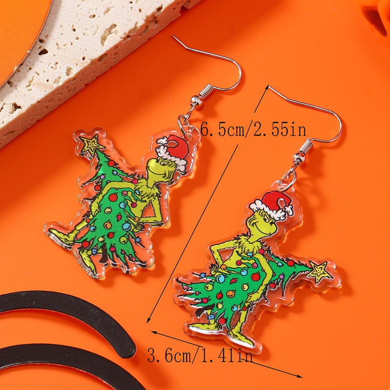 Wholesale Halloween Christmas Bell Little Dinosaur Cane Monster Double-sided Earrings ACC-ES-Haoc004