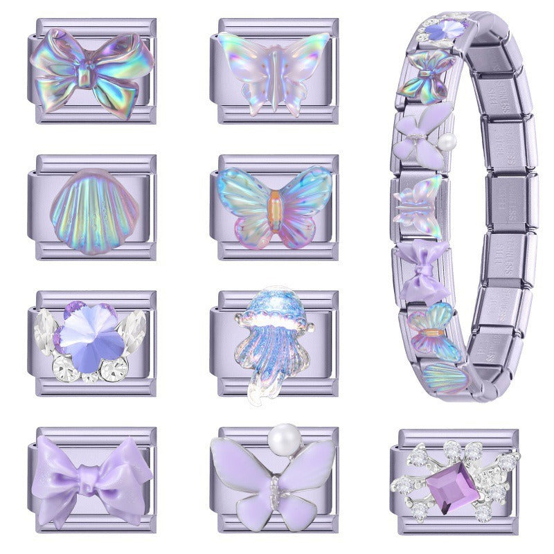 Wholesale Butterfly Themed DIY Jewelry Set Stainless Steel Blue Purple Fashion Accessory for Boutique Resale
