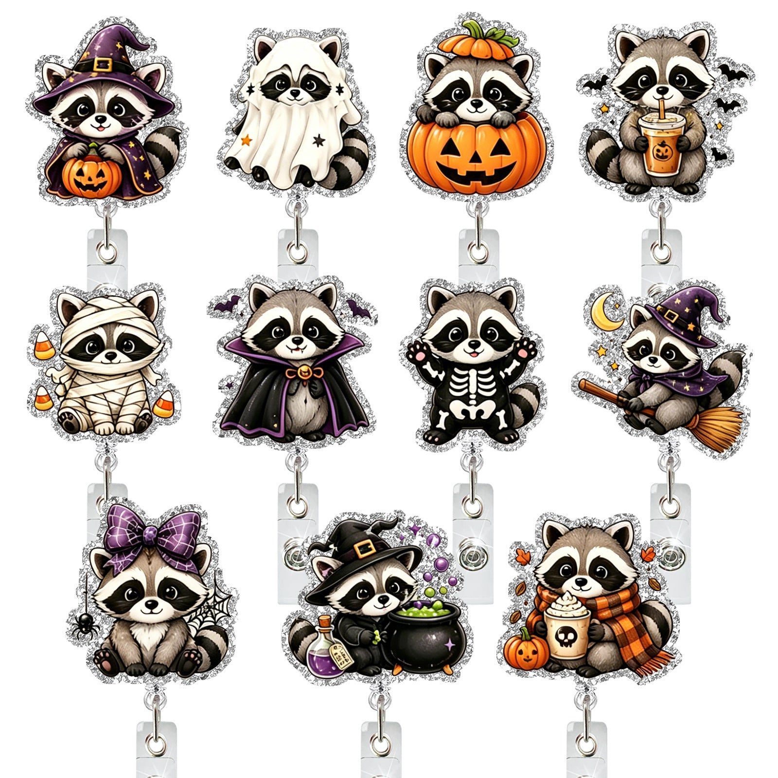 Wholesale  Cute Raccoon Acrylic Retractable Badge Holder with Alligator Clip