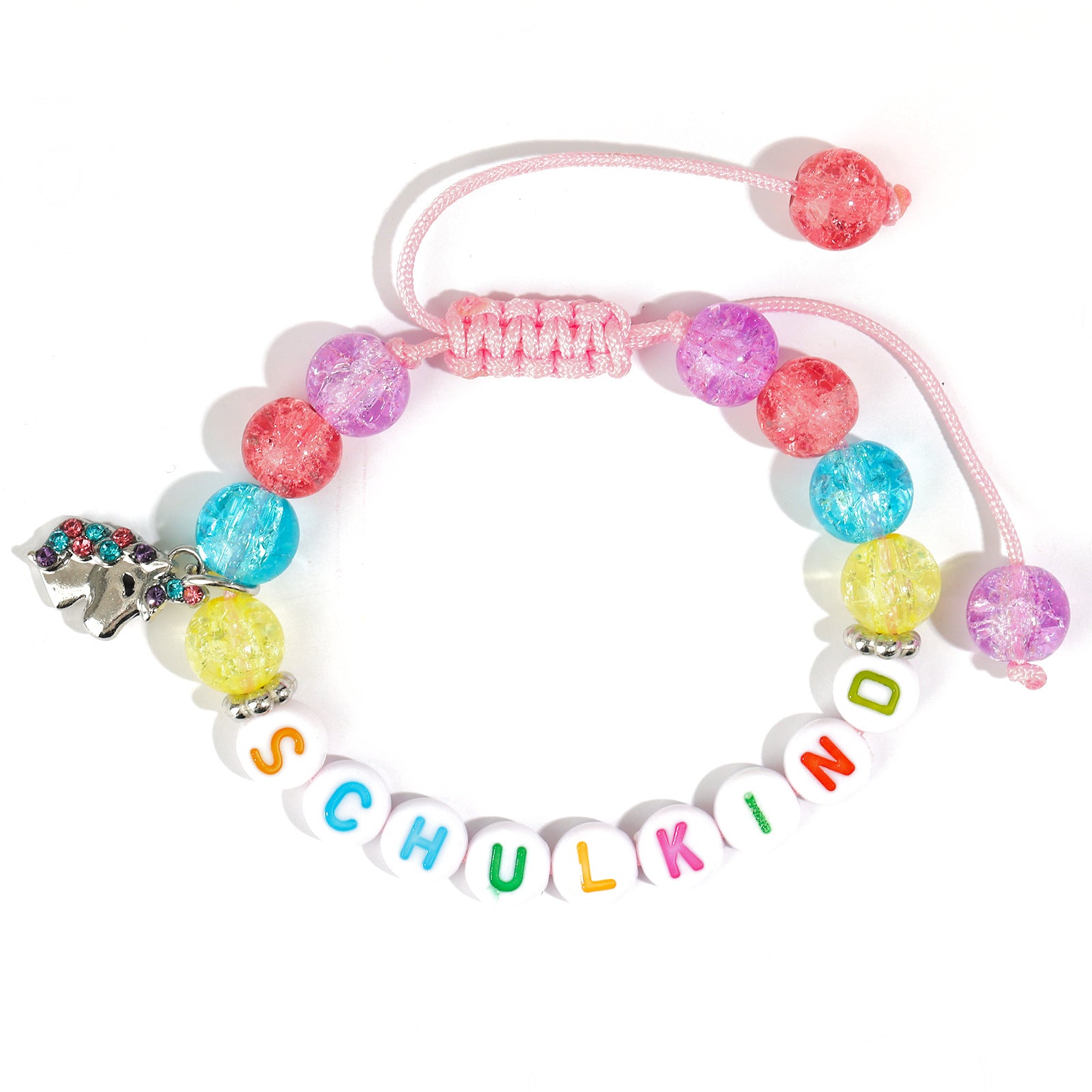 Wholesale School Season Girl Bracelet Red Striped Agate Pink Crystal Alphabet Bead  Unicorn Bracelet