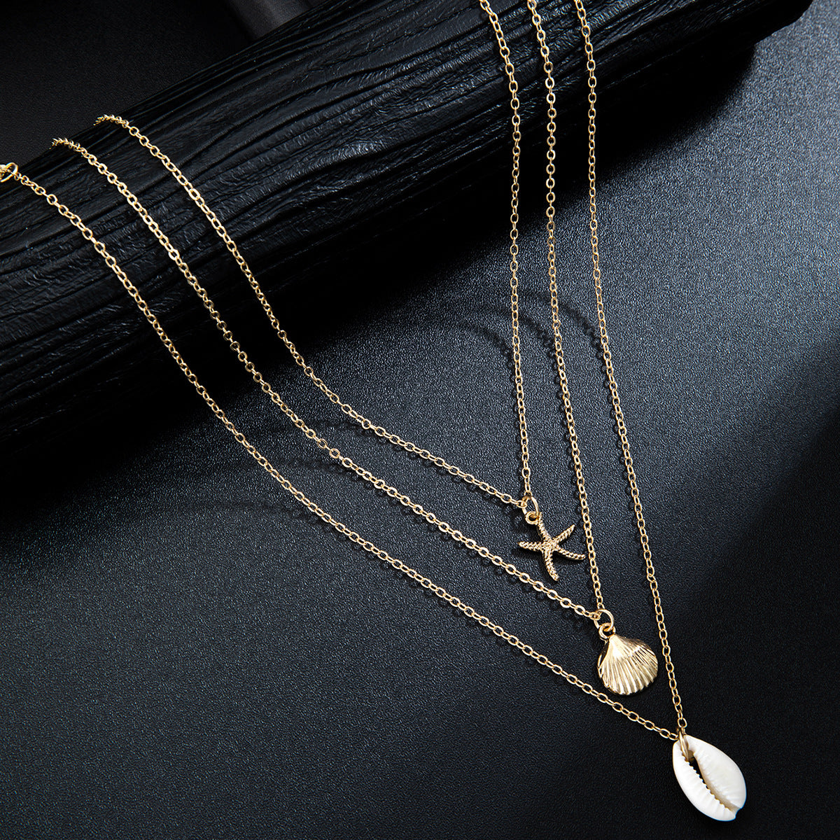 Wholesale Bohemian natural shell alloy starfish alloy scallop pendant metal chain