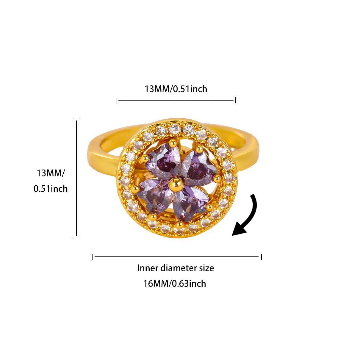 Wholesale Heart Shape Purple Bow Zircon Ring 18K Gold Plated Fashion Accessory Gift for Women Boutique Resale
