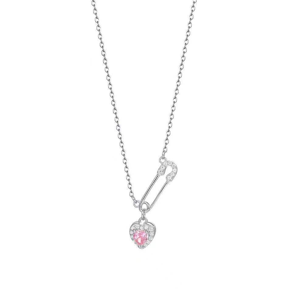 Wholesale Run Princess Heart Zircon Paperclip Necklace Layered Collarbone Chain Fashion Accessory Gift For Women