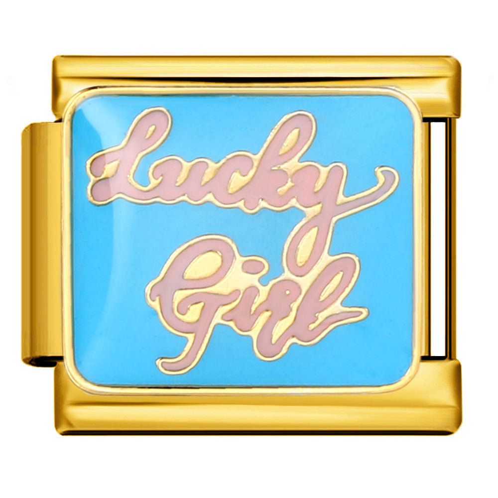 Wholesale 5pcs Italian Charm Bracelet 9mm DIY Splicing Gold-Based Star-Moon Blue Stainless Steel Composable Bracelet