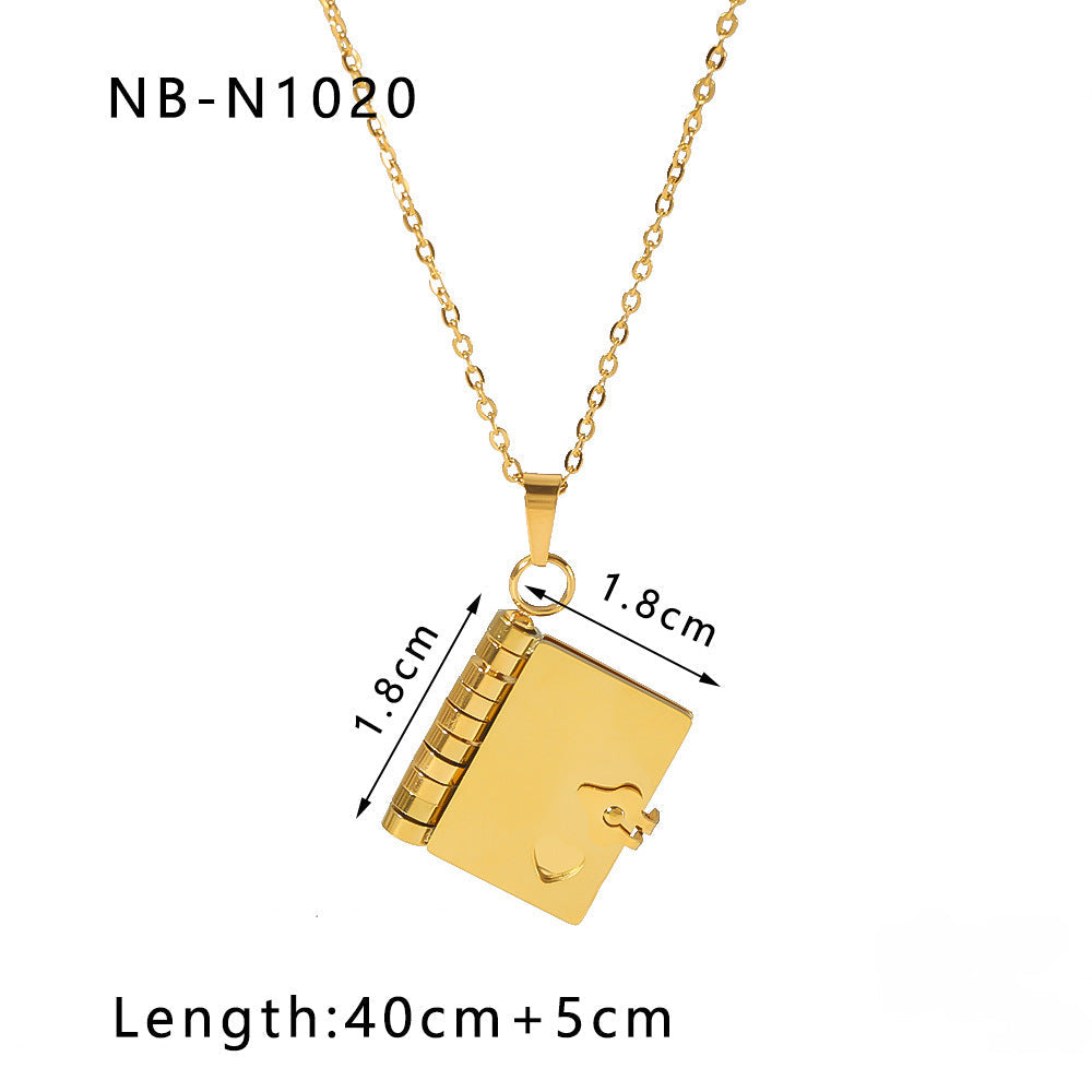 Wholesale titanium steel gold plated 18k book album love pendant zircon necklace