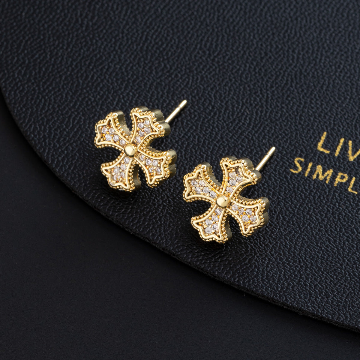 Wholesale Fashion Cross Earrings For Women Gold Plated Zircon Stud Earrings Trendy Jewelry Accessory Gift Resale