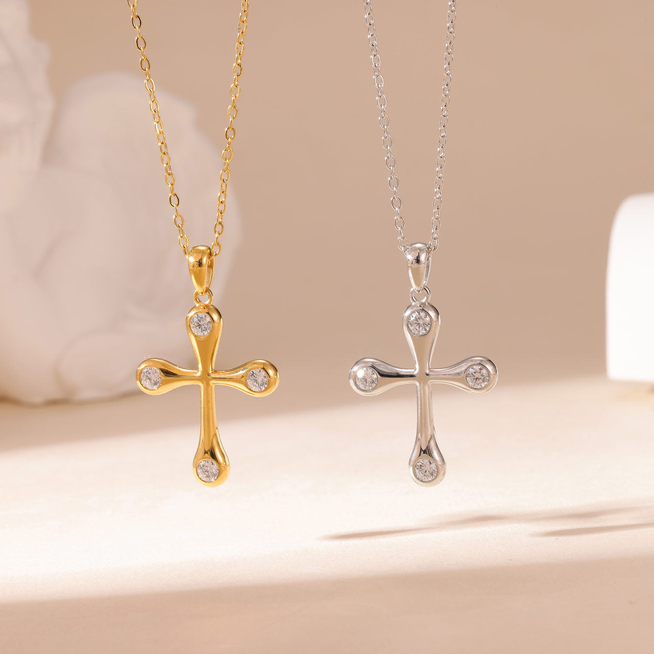 Wholesale Titanium Steel Cross  Colorful Zircon Clavicle Necklace