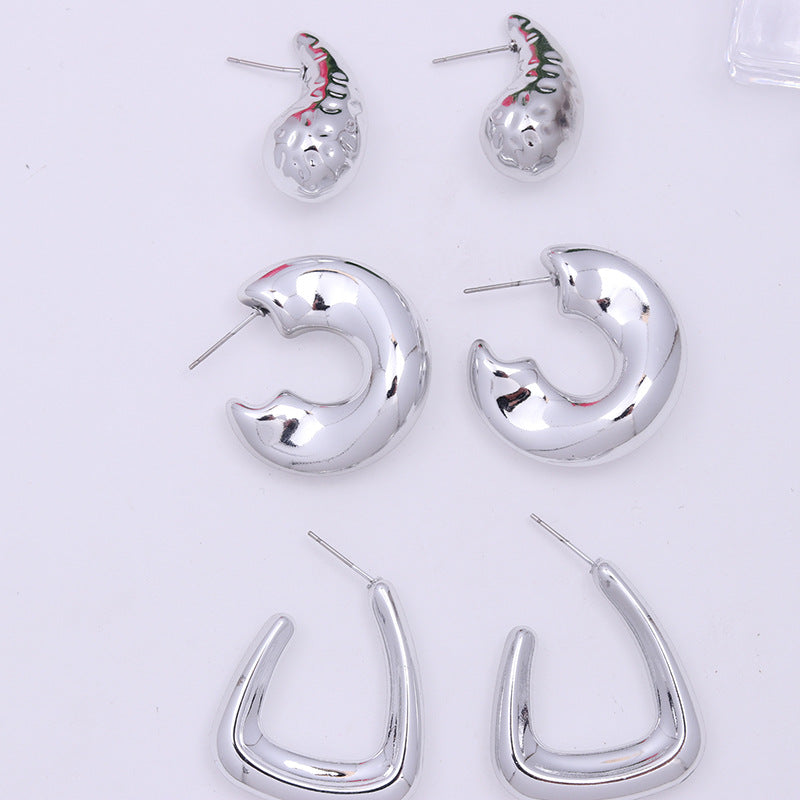 Wholesale Acrylic Plated Silver C-ring Earrings and Earring Set ACC-ES-DA010