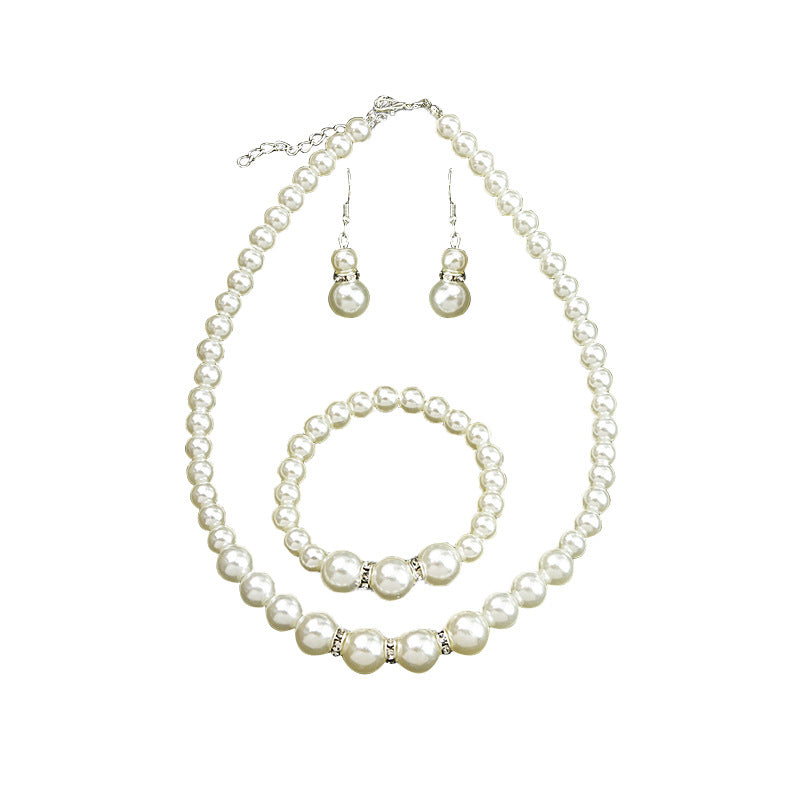 Wholesale Pearl Necklace Earrings Bracelet Three-piece Set