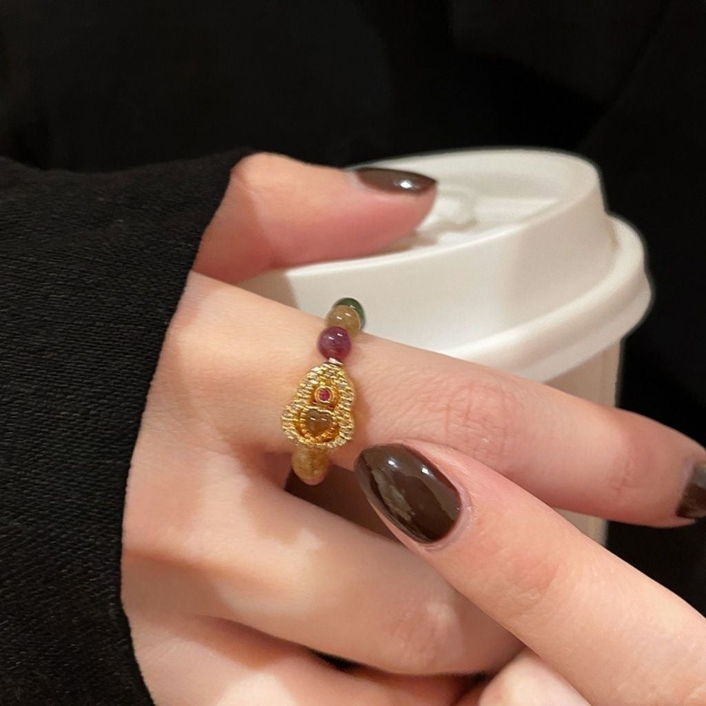 Wholesale Chic Gourd Bead Ring Women S Zinc Alloy Fashion Accessory Electroplated Finish Boutique Resale Everyday Wear