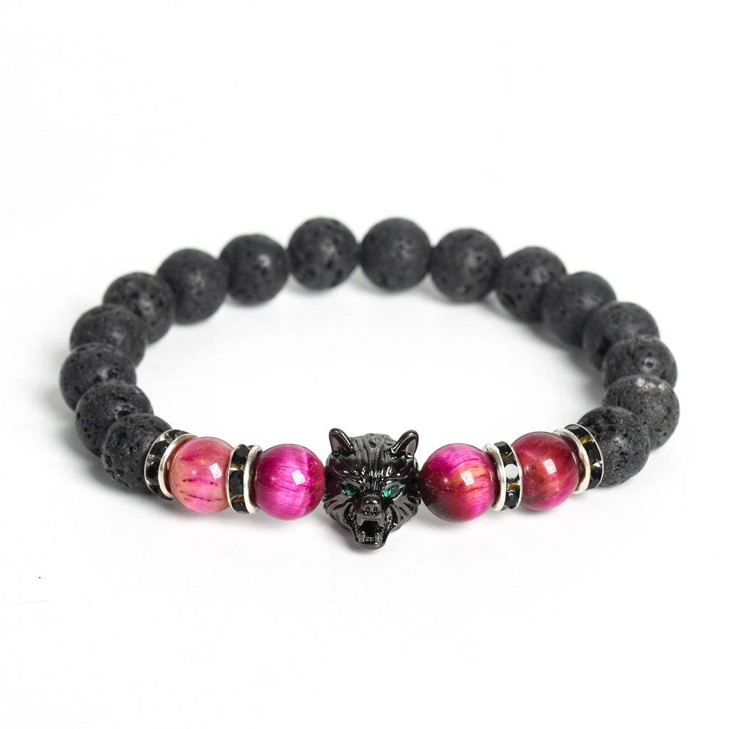 Wholesale Volcanic Stone Wolf Head Crystal Men's Bracelet ACC-BT-ZhiSF001