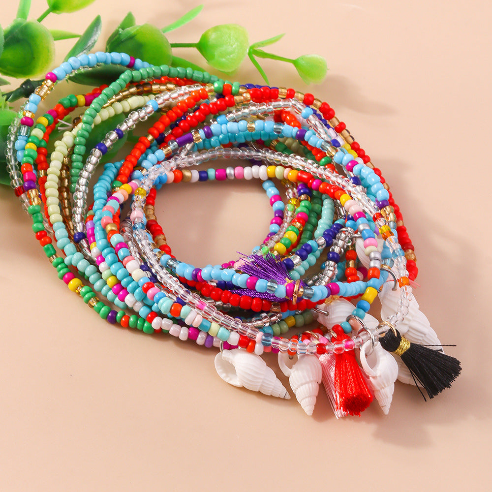 Wholesale  rice beads starfish anklet  colorful beaded anklet accessories