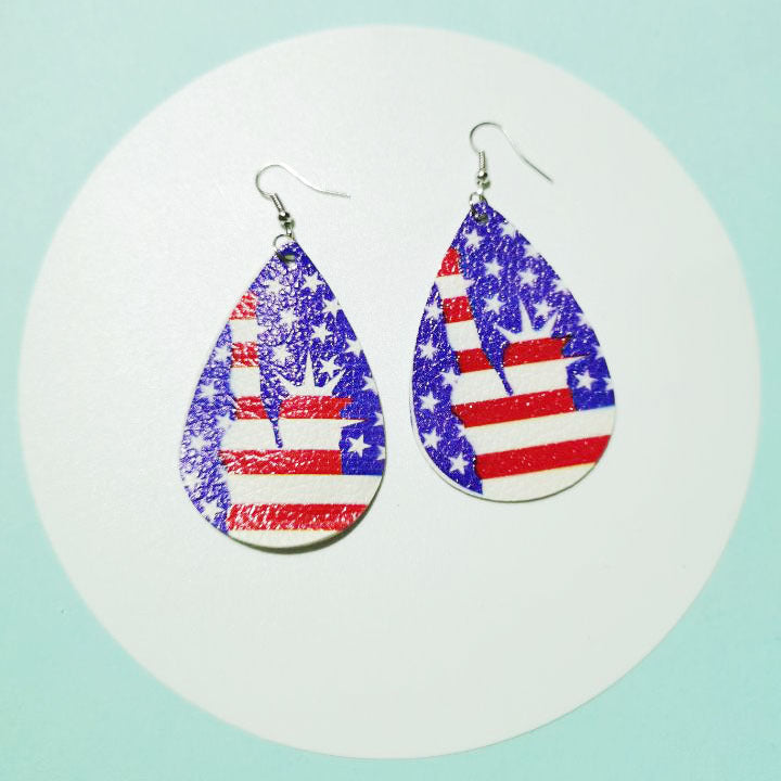 Wholesale American Independence Day Teardrop Shaped PU Leather Earrings ACC-ES-YiYuan005