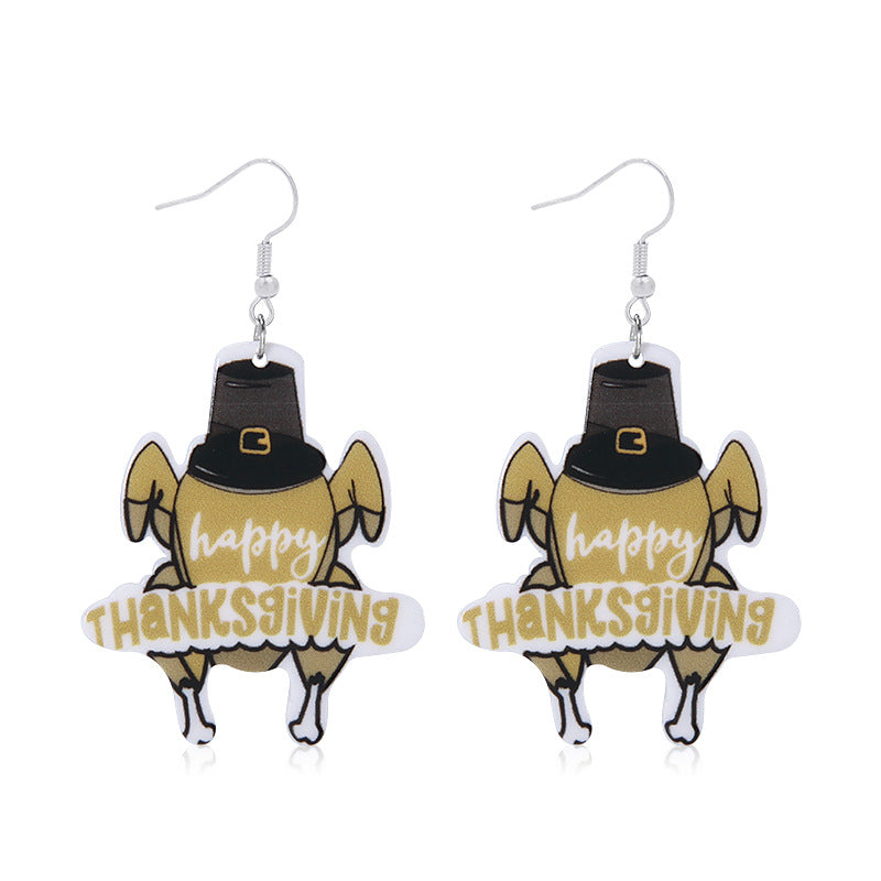 Wholesale Thanksgiving Scarecrow Turkey Legs Maple Leaf Acrylic Earrings ACC-ES-BinLi006