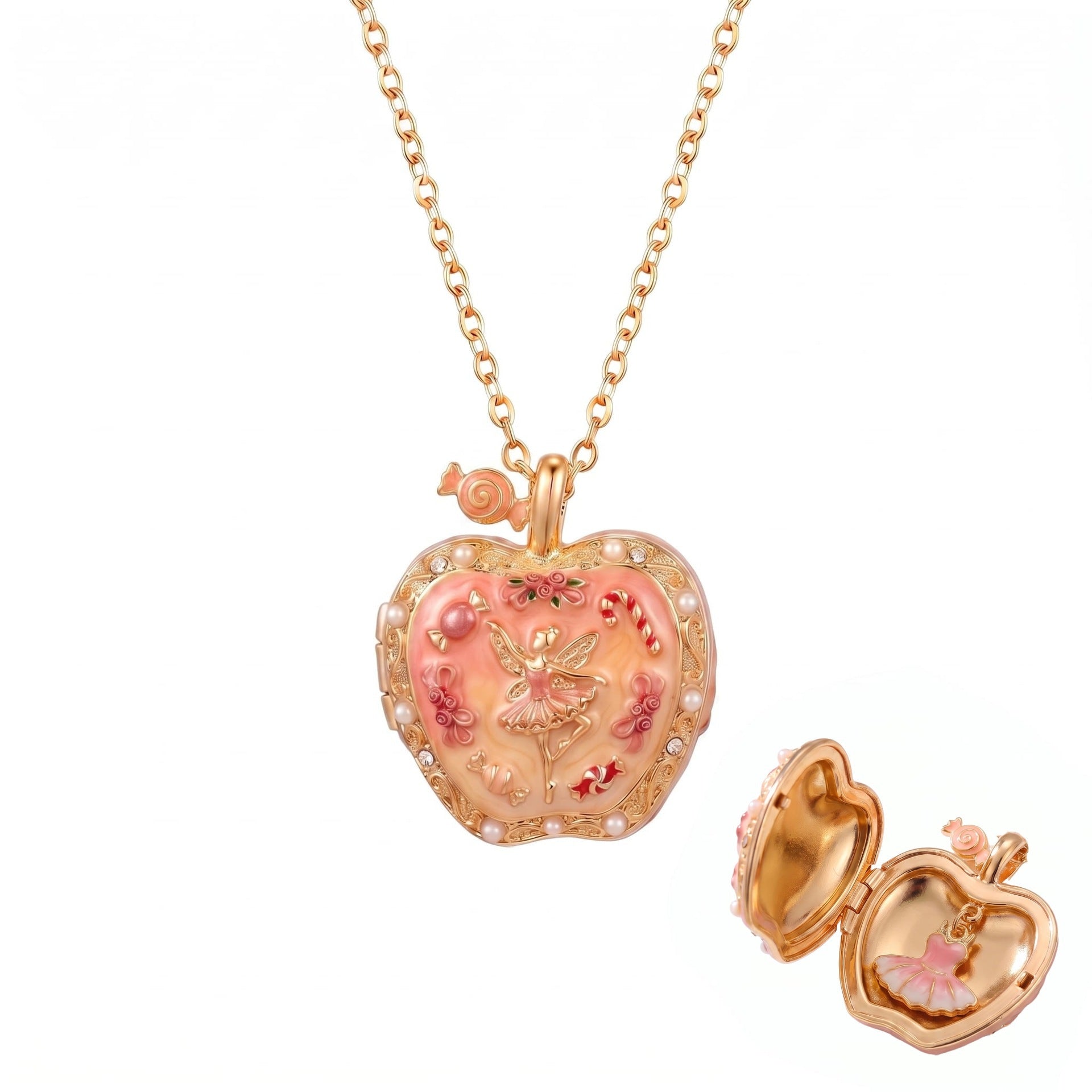 Wholesale Ballet Locket Necklace Pink Gold Electroplated Copper Cute Gift For Girls Fashion Jewelry