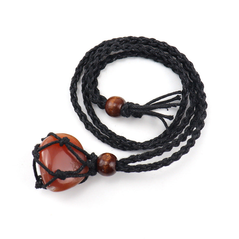 Wholesale Trendy Handmade Amethyst Crystal Necklace With Black Woven Net Pendant Adjustable Jewelry Accessory