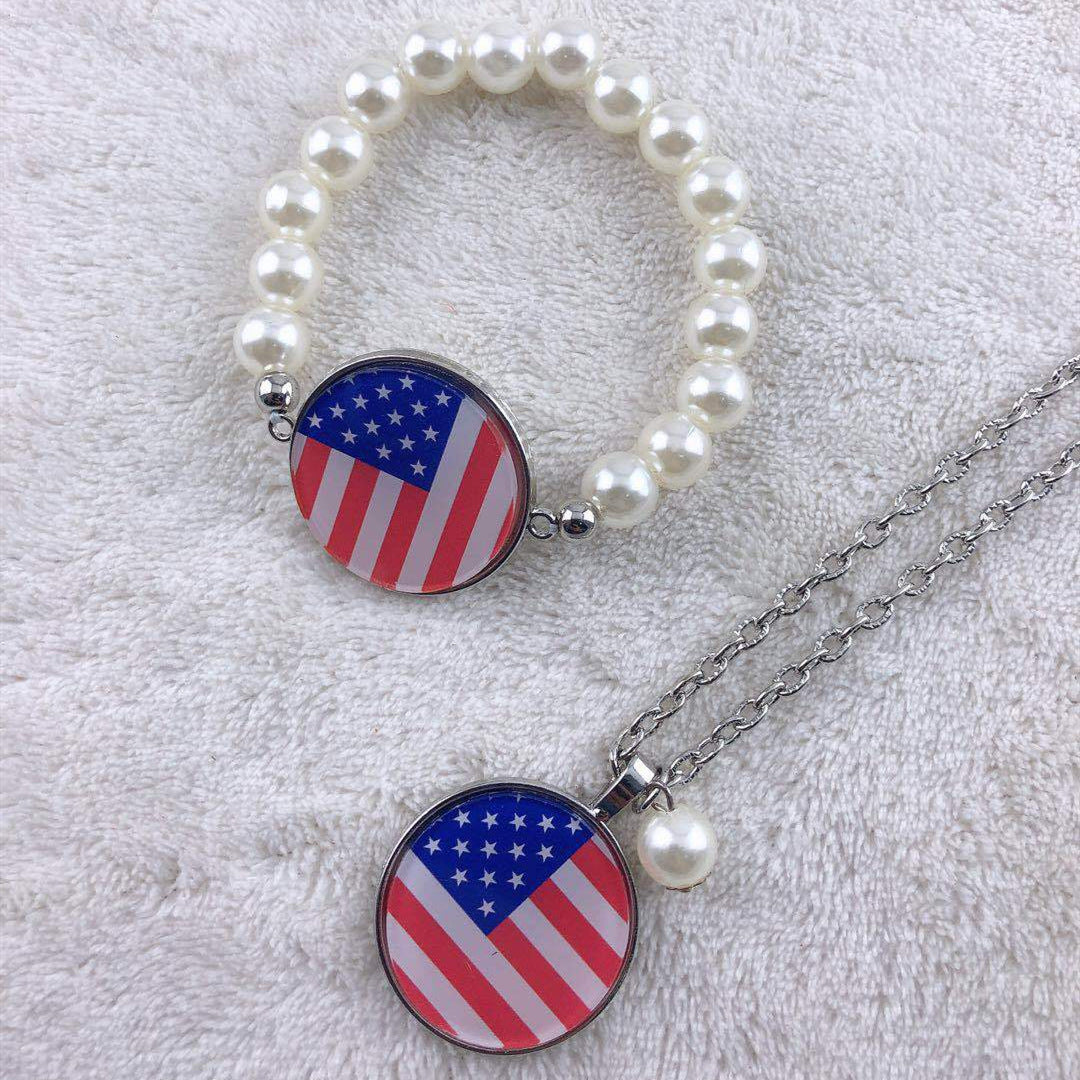 Wholesale Independence Day American flag Stars and Stripes pearl bracelet
