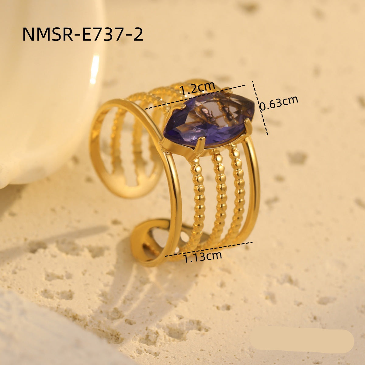 Wholesale  Stainless Steel Wide Hollow Water Drop Zircon Ring