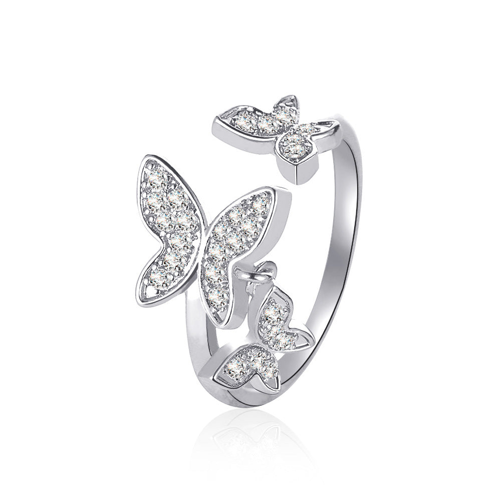 Wholesale Three copper and diamond butterfly rings