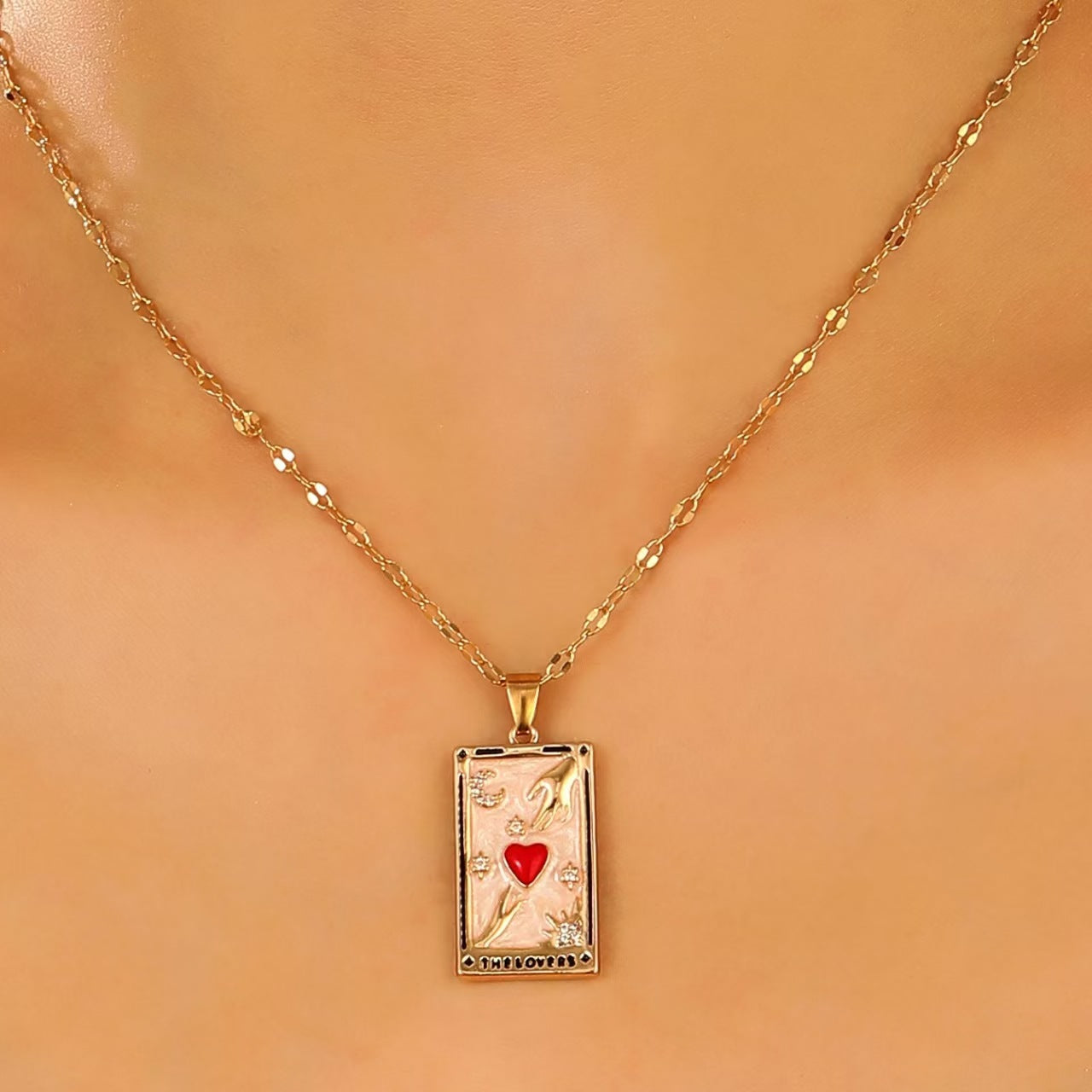 Vendita all'ingrosso Anelli con collana a goccia rettangolare con pendente retrò