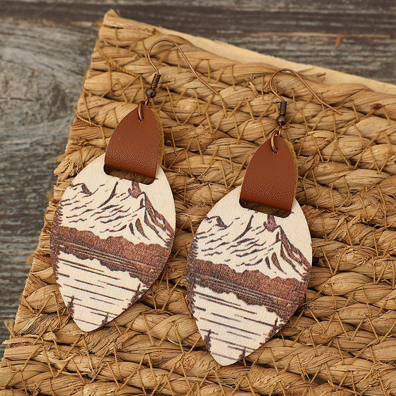Wholesale  retro personalized landscape landscape River wooden earrings