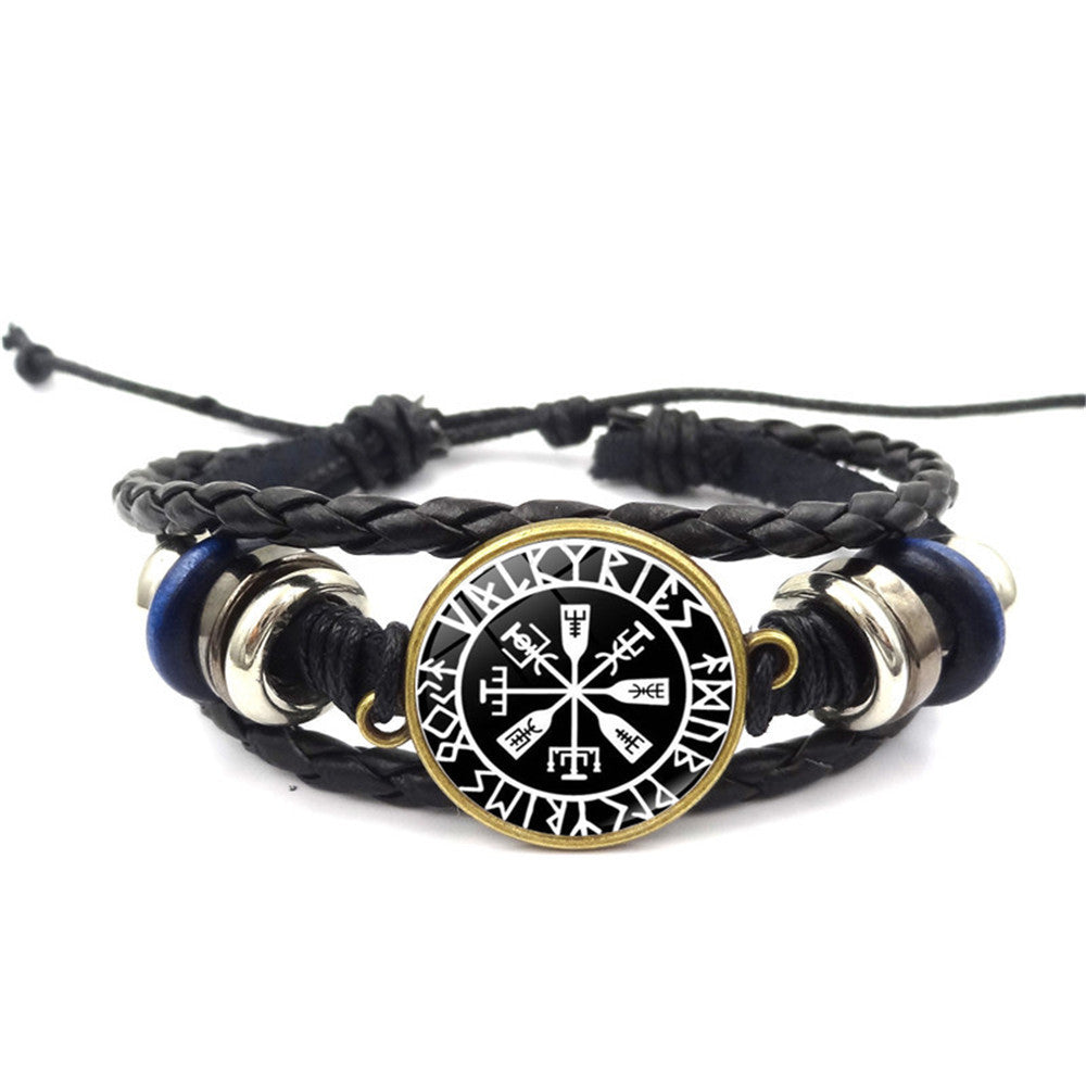 Wholesale Viking Compass Pattern Leather Bracelet Unisex Retro Punk Style Multi-Layer Handmade Fashion Accessory Gift