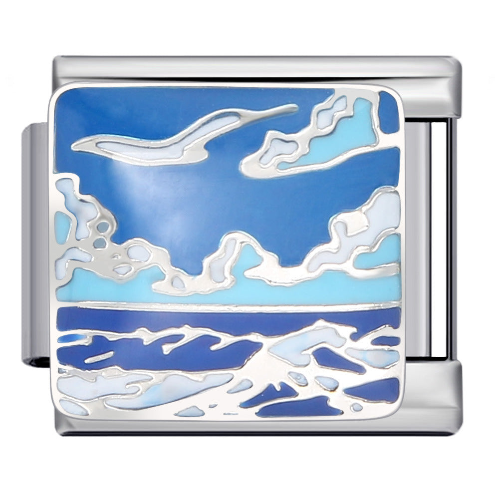 Wholesale  Italian Module Bracelet  Blue Ocean ElementsStainless Steel Welding Pattern DIY Charms