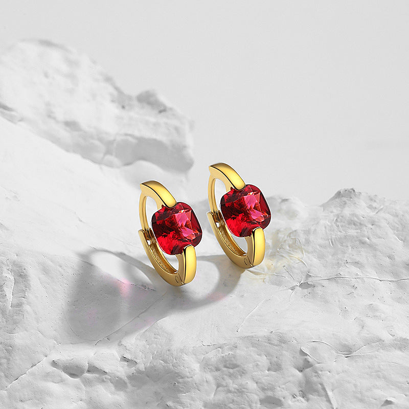 Wholesale 925 sterling silver ear clips light luxury retro square color zircon earrings