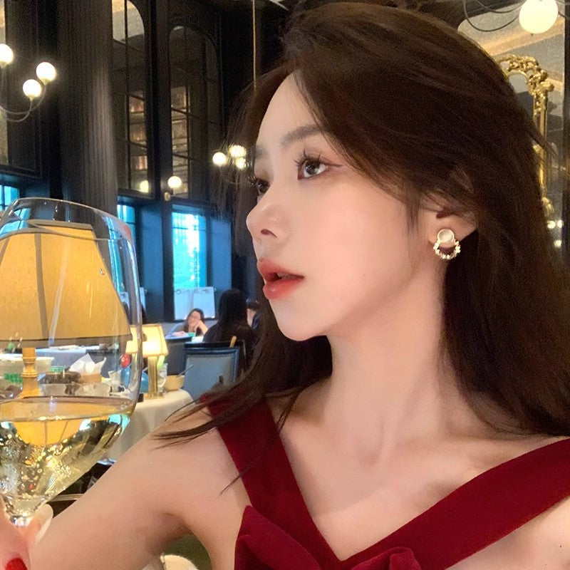 Wholesale  cat's eye stone broken silver geometric earrings