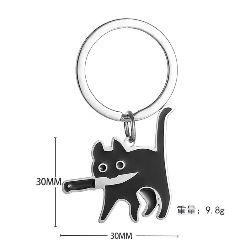 Wholesale Cartoon Kitten Holding Knife Keychain Pendant Stainless Steel Fashion Gift