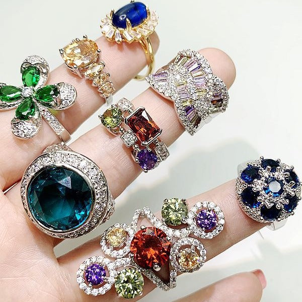 Wholesale Retro Exaggerated Gemstone Zircon Ring Fashion Accessory Boutique Resale Jewelry