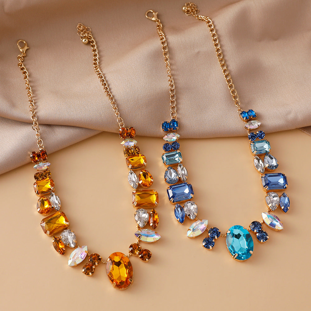 Wholesale Full Diamond Colored Gemstone Light Luxury Necklaces ACC-NE-Jicai001
