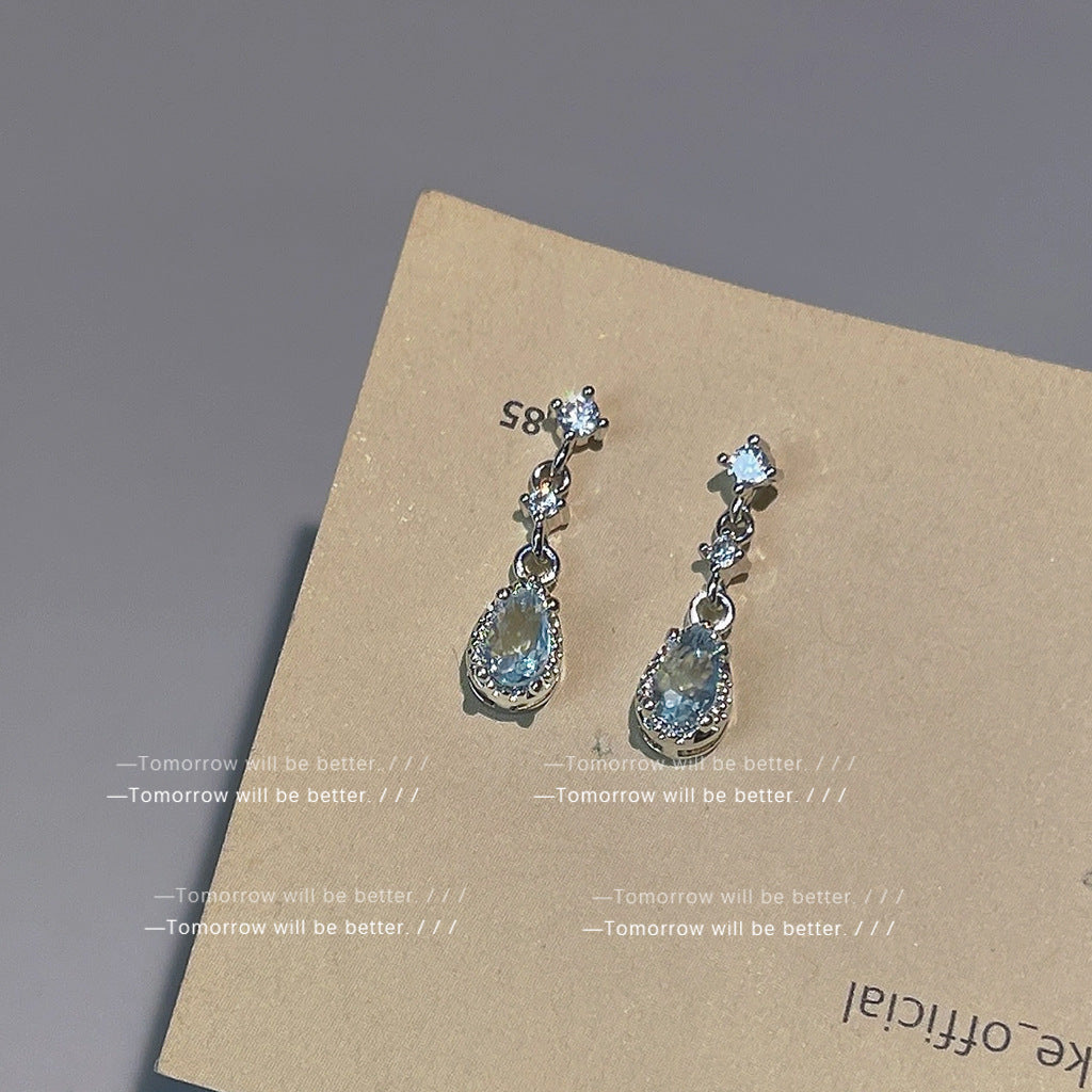 Wholesale Electroplated Alloy Blue Drop Zircon Earrings Retro Style Fashion Accessory