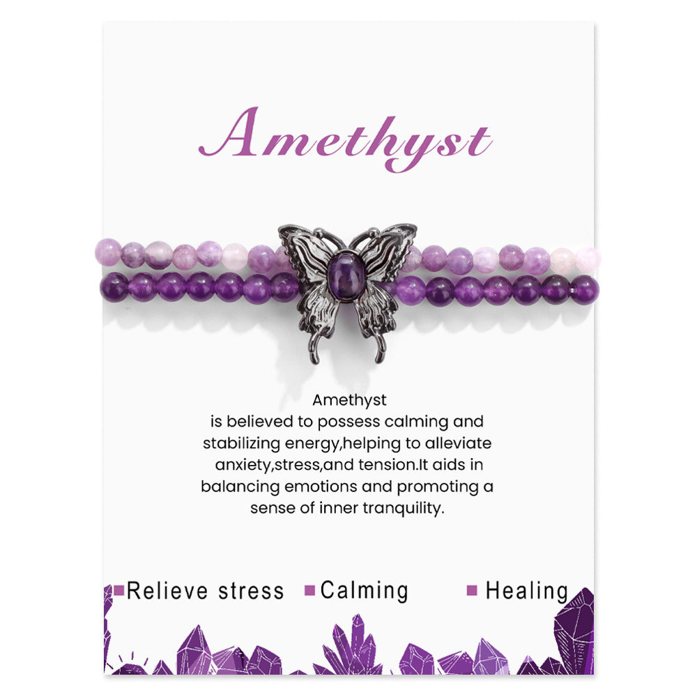Wholesale Natural Amethyst Butterfly Double Layer Bracelet ACC-BT-YinYi008