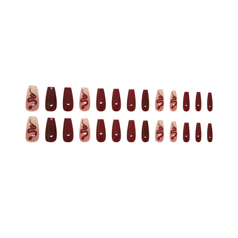 Wholesale 24 Pieces/box Burgundy Snake Nails Kits Nail Stickers