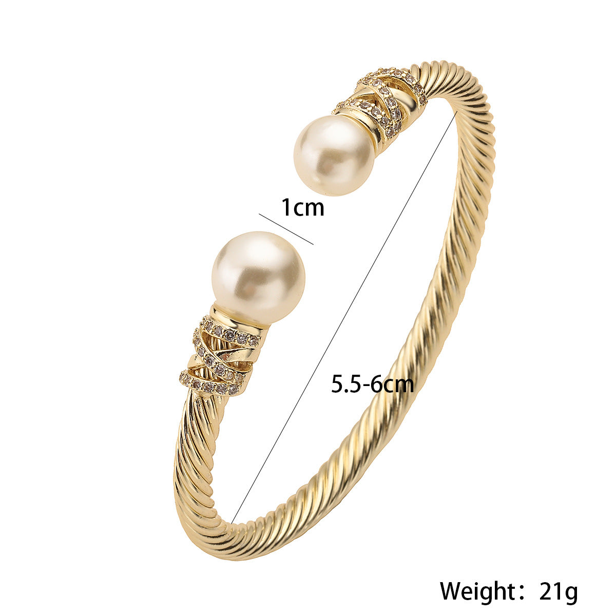 Wholesale light luxury real gold electroplated zircon pearl open bracelet