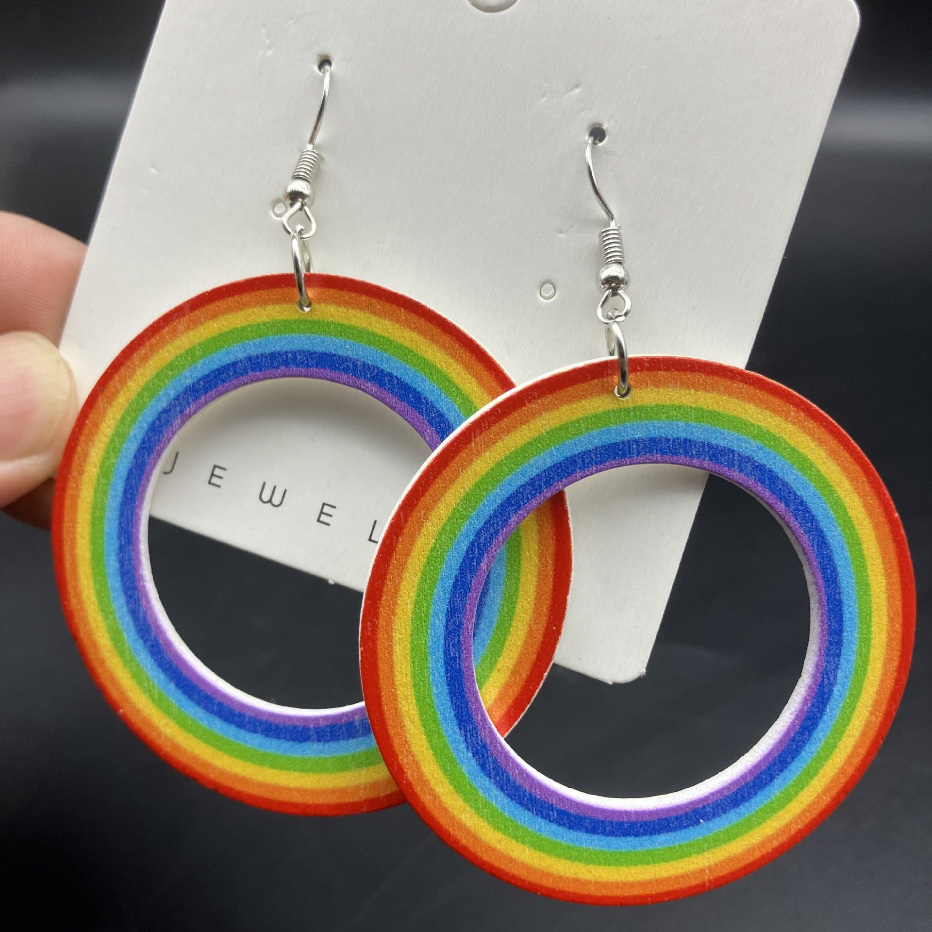 Wholesale Rainbow Vintage Wood Earrings ACC-ES-FX055